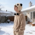 thumbnail image 4 of Soft Plush Cartoon Panda Ear Warmer Hat for Kids Toddler Winter Thick Warm Cute Animal Hat with Ear Flaps, Coffee Brown, 4 of 4
