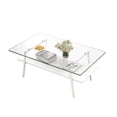 thumbnail image 5 of Rectangular Glass Coffee Table, Modern Side Coffee Table w/Lower Shelf, Tempered Glass Tabletop & White Metal Legs, Suitable for Living Room Office (Transparent), 5 of 6