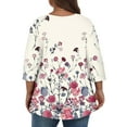 thumbnail image 3 of Going Out Tops for Women Fall Plus Size Shirts 3/4 Sleeve V-Neck Floral Print Tshirts Dressy Casual Tunics Fall Clothes for Women 2024 Trendy red X-Large, 3 of 6