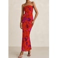 thumbnail image 4 of Vestido largo PRETTYGARDEN para mujer con estampado floral, sin tirantes, color rojo, 4 of 5