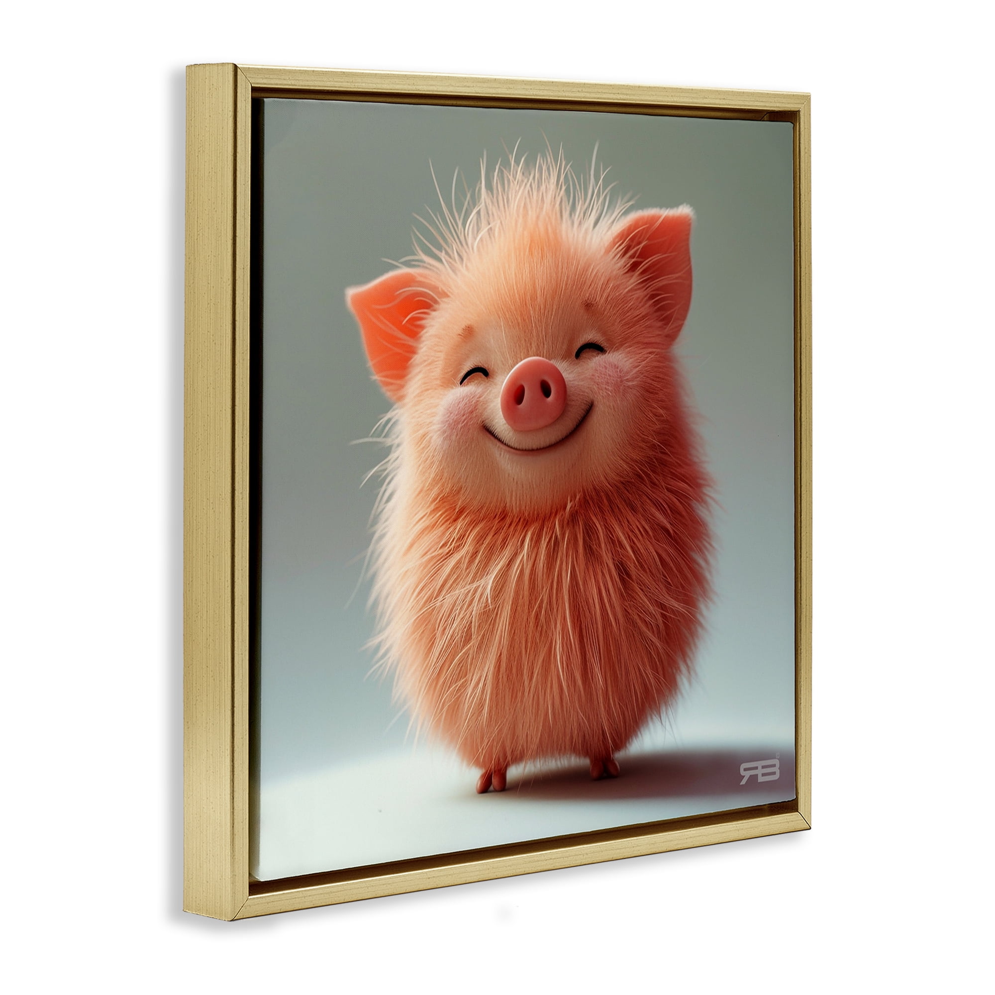 Stupell Industries Smiling Fluffy Piglet Animals Painting Gold Floater Framed Canvas Art Print Wall Art, 18 x 18