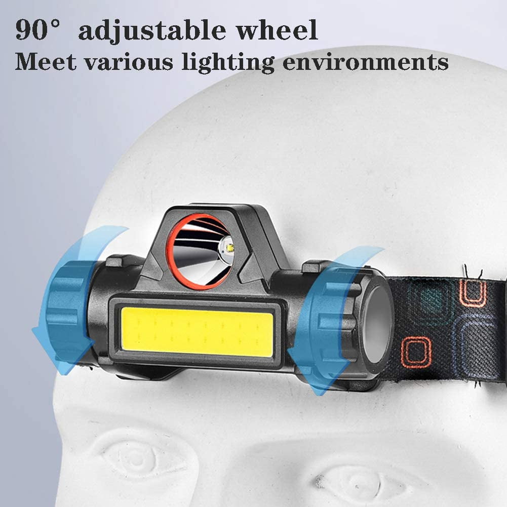 Headlamp Flashlight, Led Camping Headlight 500 Lumens USB Rechargeable Super Bright Head/2 Modes/Waterproof/Built in Batteries for Outdoors, Camping, Fishing,2 pack