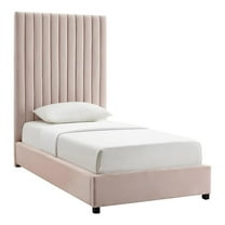 Pemberly Row 67.3"H Velvet Upholstered Twin Bed in Blush Pink