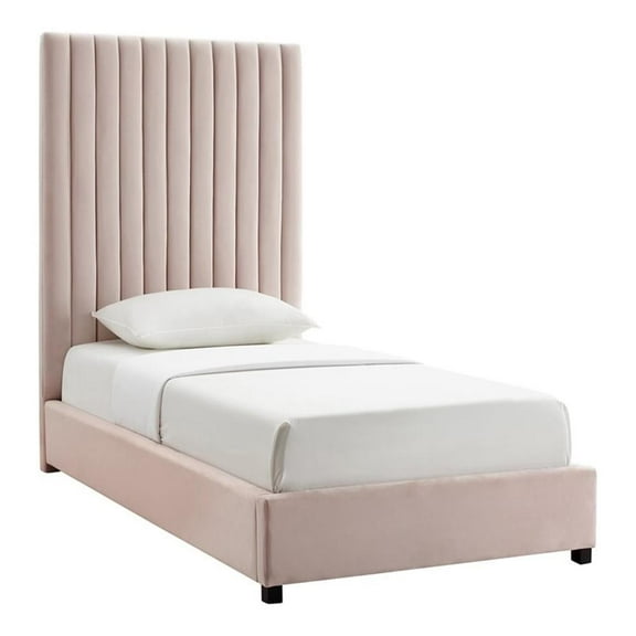 Pemberly Row 67.3"H Velvet Upholstered Twin Bed in Blush Pink