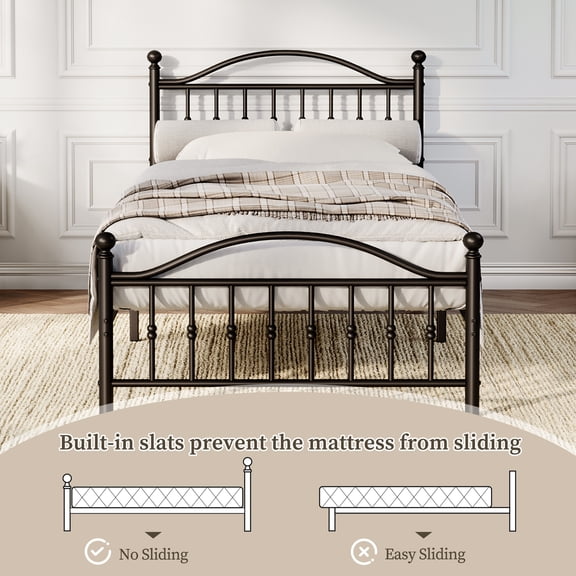 Gaderth Twin Size Metal Platform Bed Frame,Mattress Foundation Victorian Style Wrought Iron-Art Headboard&Footboard, Under Bed Storage,Noise Free,No Box Spring Needed,Easy Assembly