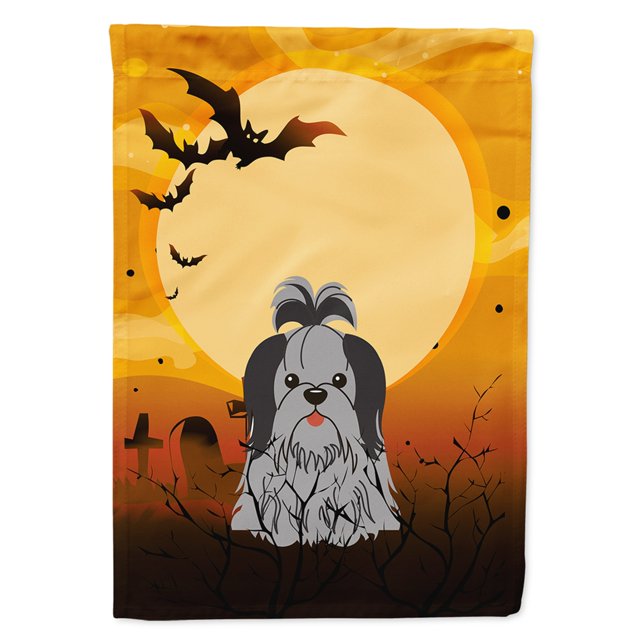 Bandera de casa Halloween Shih Tzu Negro Plata Lienzo Grande Multicolor Caroline's Treasures BB4355CHF