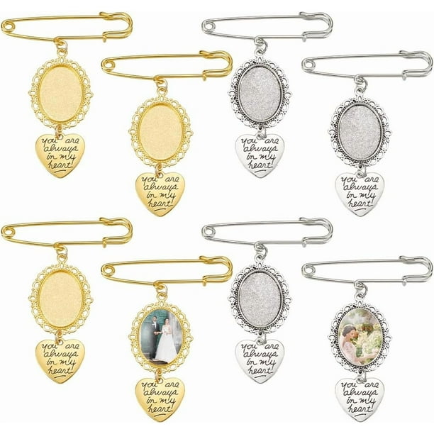 8 sets de 2 colores para crear un broche ovalado con dije de foto para ramo de novia. Kit para hacer broches y dijes de metal para novia. Dije de encaje para novia. Dije "Siempre estás en mi corazón".