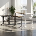 thumbnail image 5 of Edx Dual Desktop Height Adjustable Rolling Desk with Wheels, Treadmill Desk for Walking Pad, Mobile Computer Table with Cup Holder for Home Office Bedroom Living Room, Rustic Brown, 5 of 9