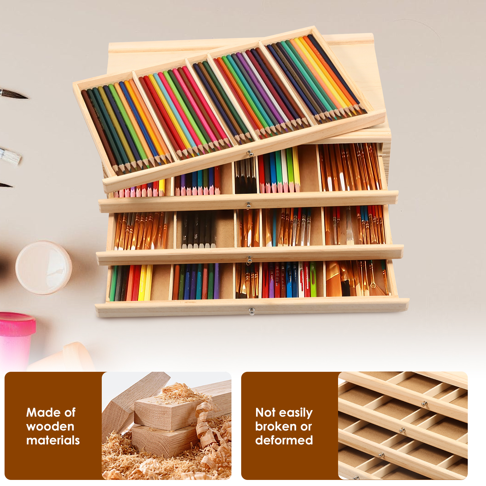 4/6 Drawer Wooden Artist Supply Storage Box for Pastels, Pencils, Pens, Markers, Brushes and Tools