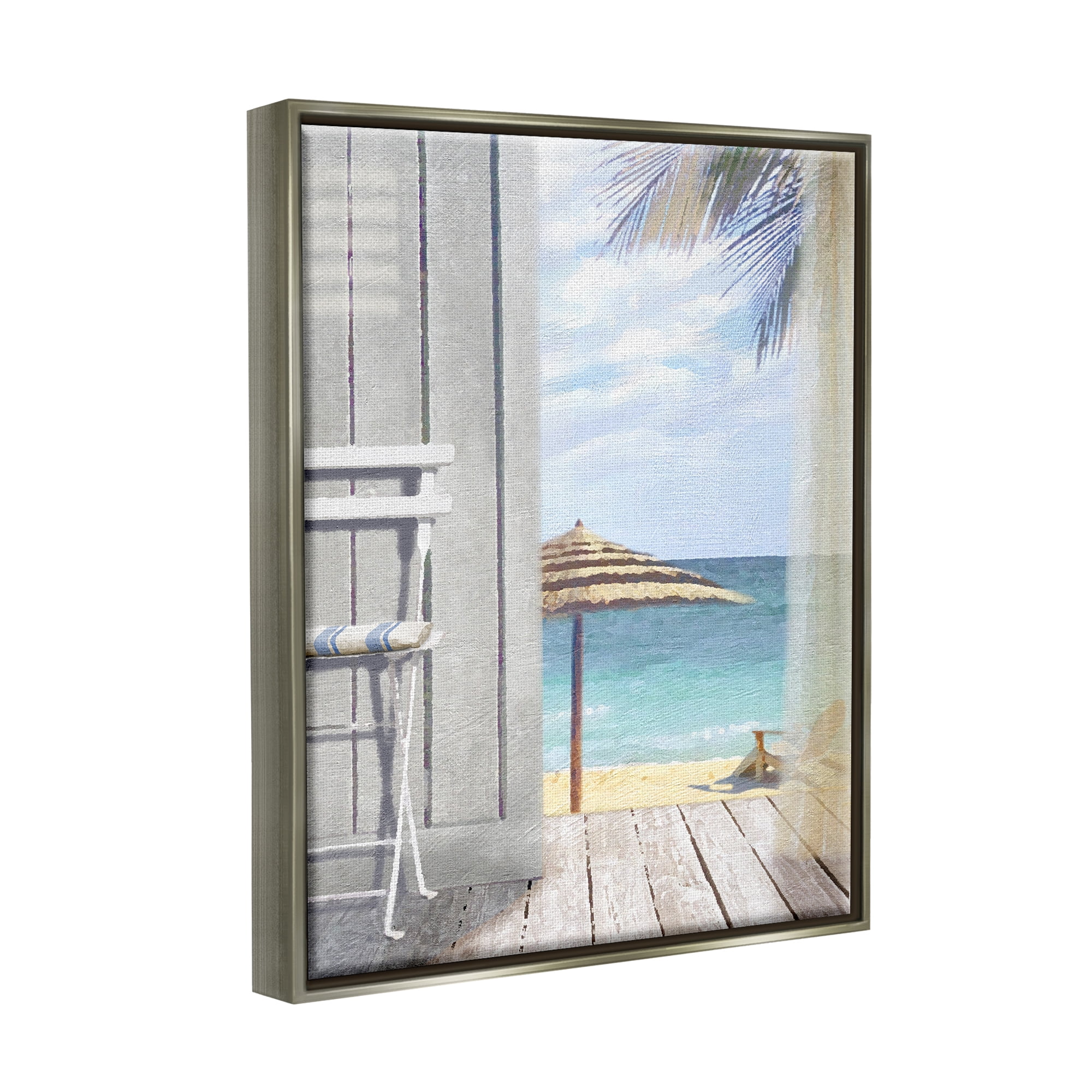 Stupell Industries Coastal Villa Porch Beach View Coastal Painting Gray Floater Framed Art Print Wall Art