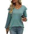 thumbnail image 2 of SHIBEVER Women Long Sleeve Shirts Fall V Neck T Shirts Fashion Ruffle Sleeve Tunic Tops Loose Shirts for Women Size M, 2 of 5