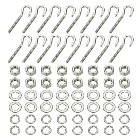 Uxcell M5 Stainless Steel Eye Bolt, 16 Set Hook Eyelet Bolts with Nut Washers for Hanging, Silver