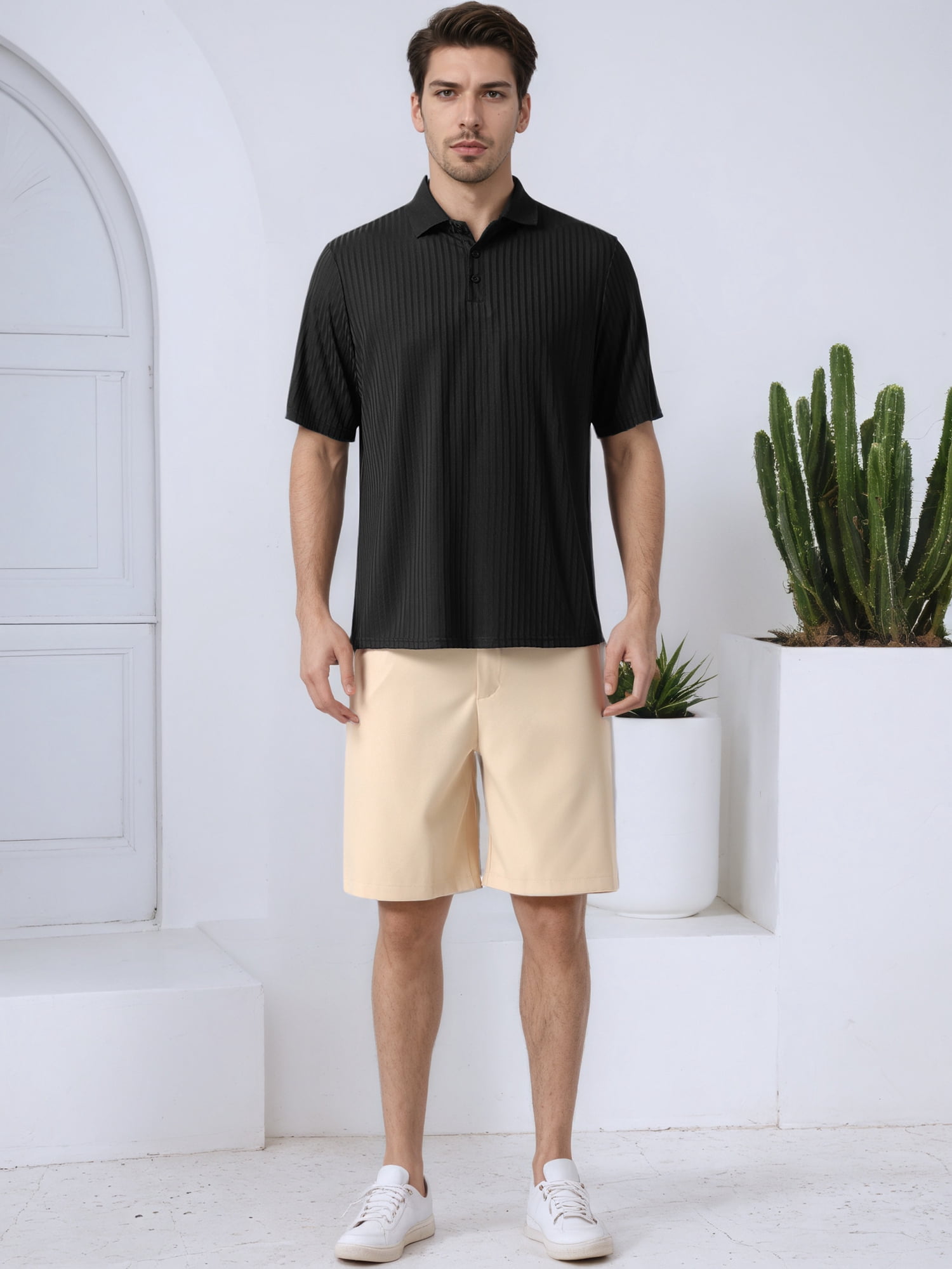 DARING DIVA Men's Ribbed Slim Fit Short Sleeves Casual Golf Polo Shirt XXL Black