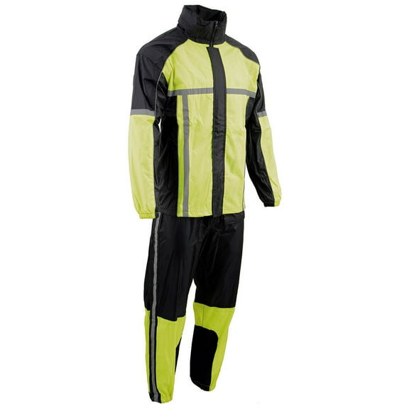 Milwaukee Leather MPM9510 Men's Black and Neon Green Motorcycle Water Resistant Rain Suit w/ Hi-Vis Reflective Tape 5X-Large