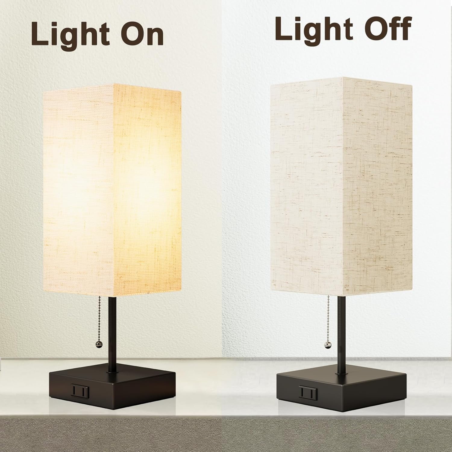 Table Lamp for Bedroom,Nightstand Lamp for Bedside with AC Outlets,Adjustable 3color LED Light Desk Lamp for Home Decor,Included Bulb and Lamp Shade (Linen White-onlyAC, 2PCS)