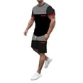 thumbnail image 2 of Pxiakgy suits for men Mens Spring Summer Leisure Sports Breathable Absorbing Stitching Printed Short Sleeve Shorts Two Piece Set Men Suits Black + L, 2 of 5