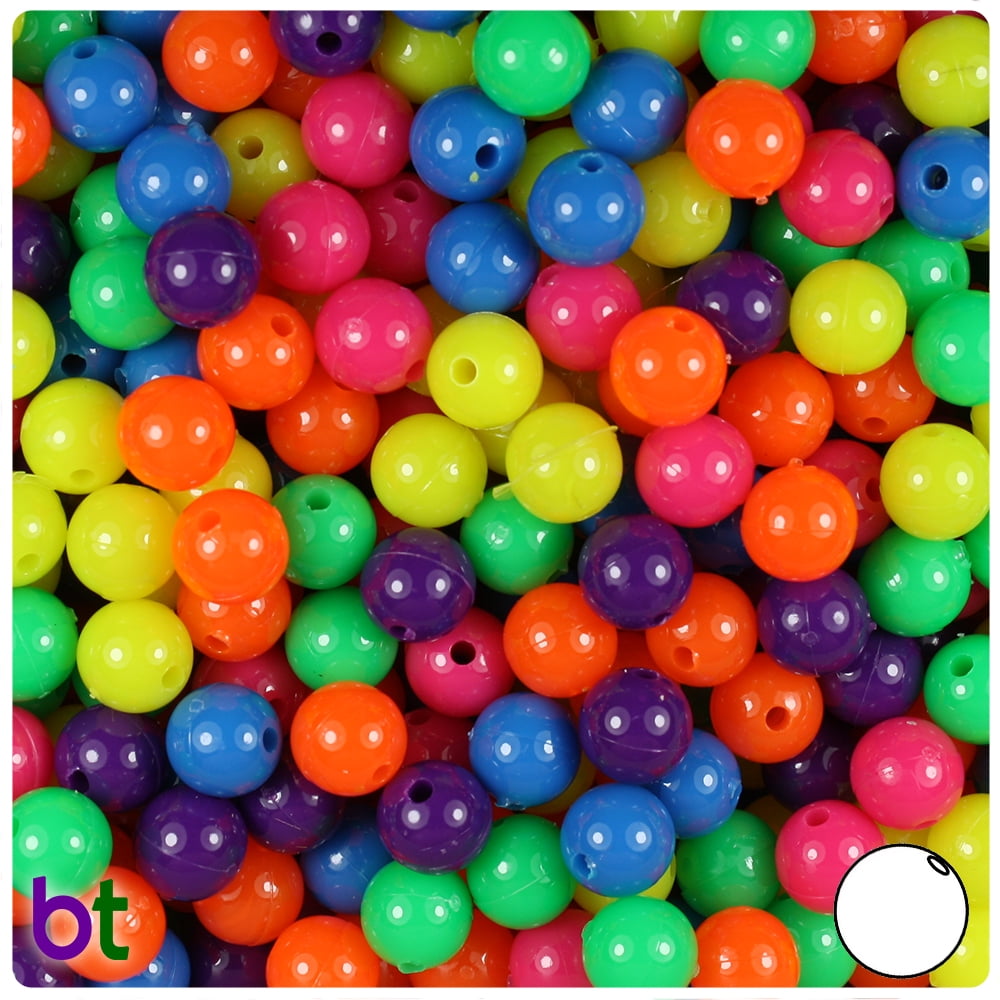 BeadTin Multi Neon Bright 8mm Round Craft Beads (300pcs)