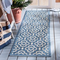 Safavieh Courtyard Lavern Geometric Indoor/Outdoor Runner Rug, Blue/Beige, 2'3" x 6'7"
