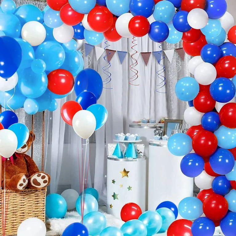 Geekeo 100pcs Navy Blue Red White Balloon Garland Arch Kit, 4th of July Patriotic Flag Day, Nautical Baseball Blue Theme One Birthday Party Decoration