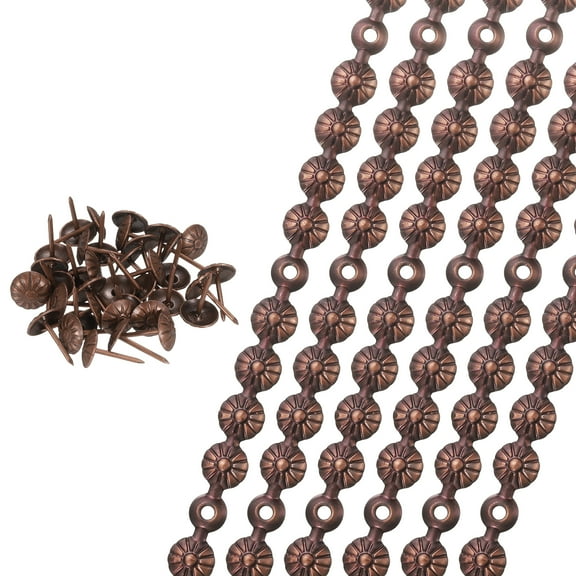 Uxcell 6 Pcs Upholstery Tacks Strips, 32.8ft Decorative Nails Strips D11mm Glossy Nail Trims for Furniture Sofa Headboard Chair DIY Crafts with Upholstery Nails, Bronze (Flower)