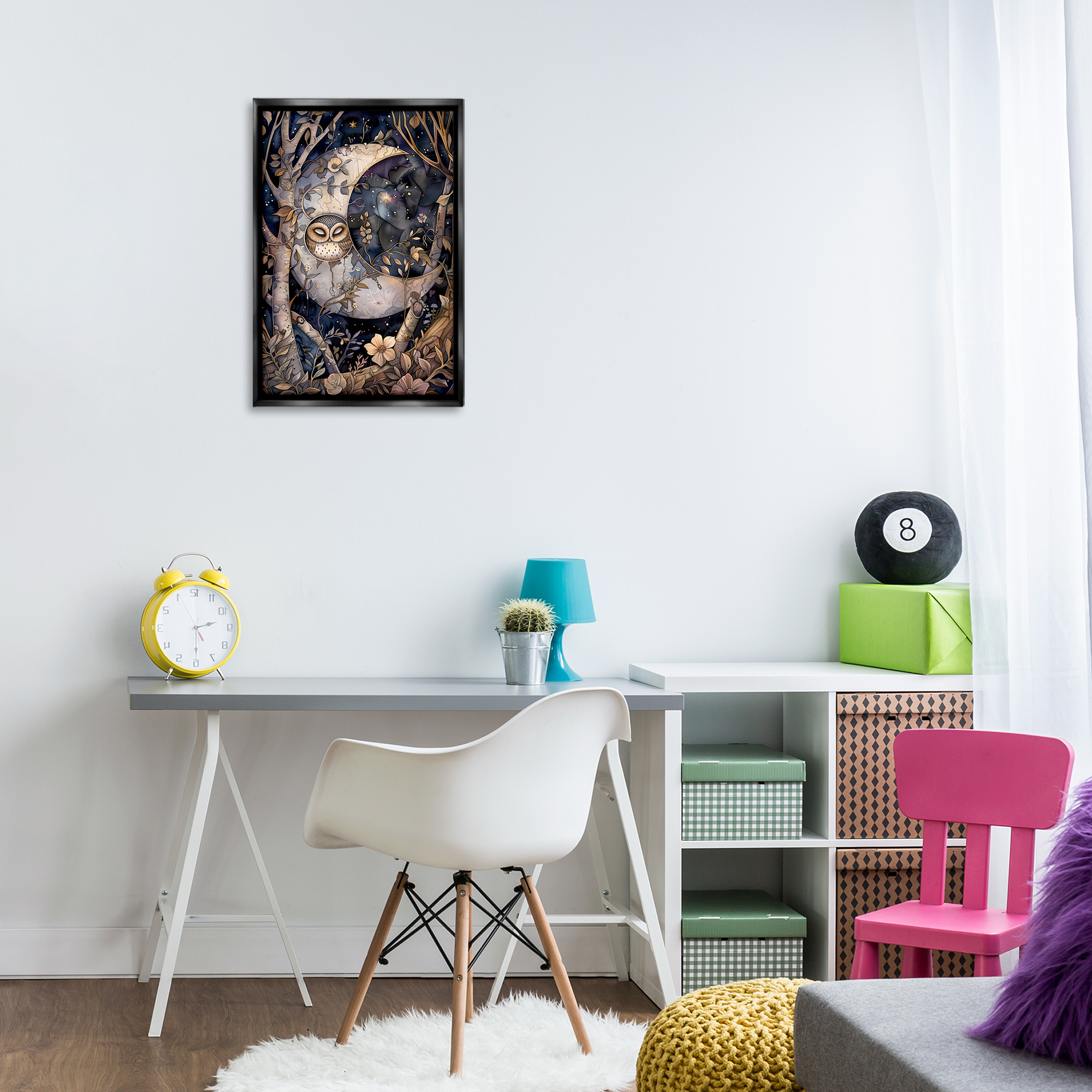 Stupell Industries Moon Owl Sleeping Animals & Insects Painting Black Floater Framed Art Print Wall Art, 17 x 25