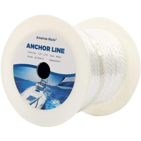 

Payshingy Anchor Rope 3/8 Inch 150FT Premium Solid Braid MFP Anchor Line Braided Line with Thimble-800kg Breaking Strength (White 150ft) D1278
