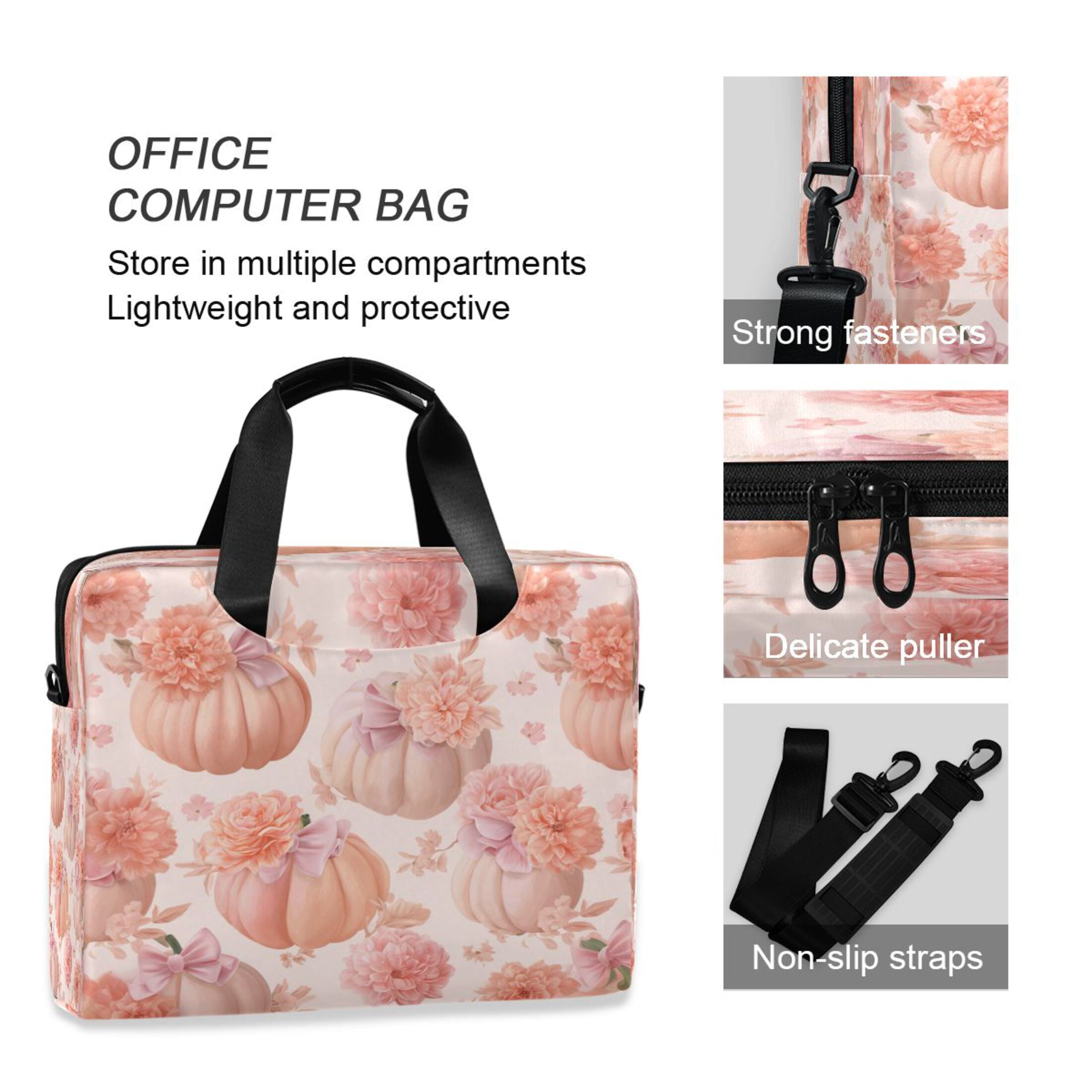 16" Laptop Tote Bag Laptop Sleeve Case Computer Briefcase for Work & Travel Pastel Pink Pumpkins