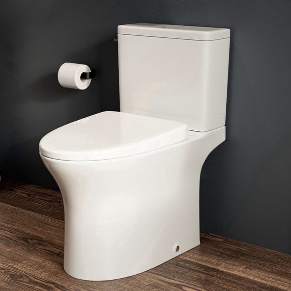 MaceratingFlo Rear Outlet Toilet with Tornado Flush, Back Discharge Toilet with Soft-Close Seat, 7" Rough-In, Extension Pipes Included