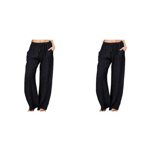 Qarigey Pantalones sueltos para mujer para un diario cómodo y moderno Pantalones casuales para mujer Pantalones rectos Pantalones de Negro SG 2piezas