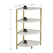 VECELO 4-Tier Corner Shelf, Freestanding Corner Shelves Display Shelf with Metal Frame, Corner Bookshelf/Open Corner Plant Stand for Small Space, Home Office, Living Room, Bedroom, Gold
