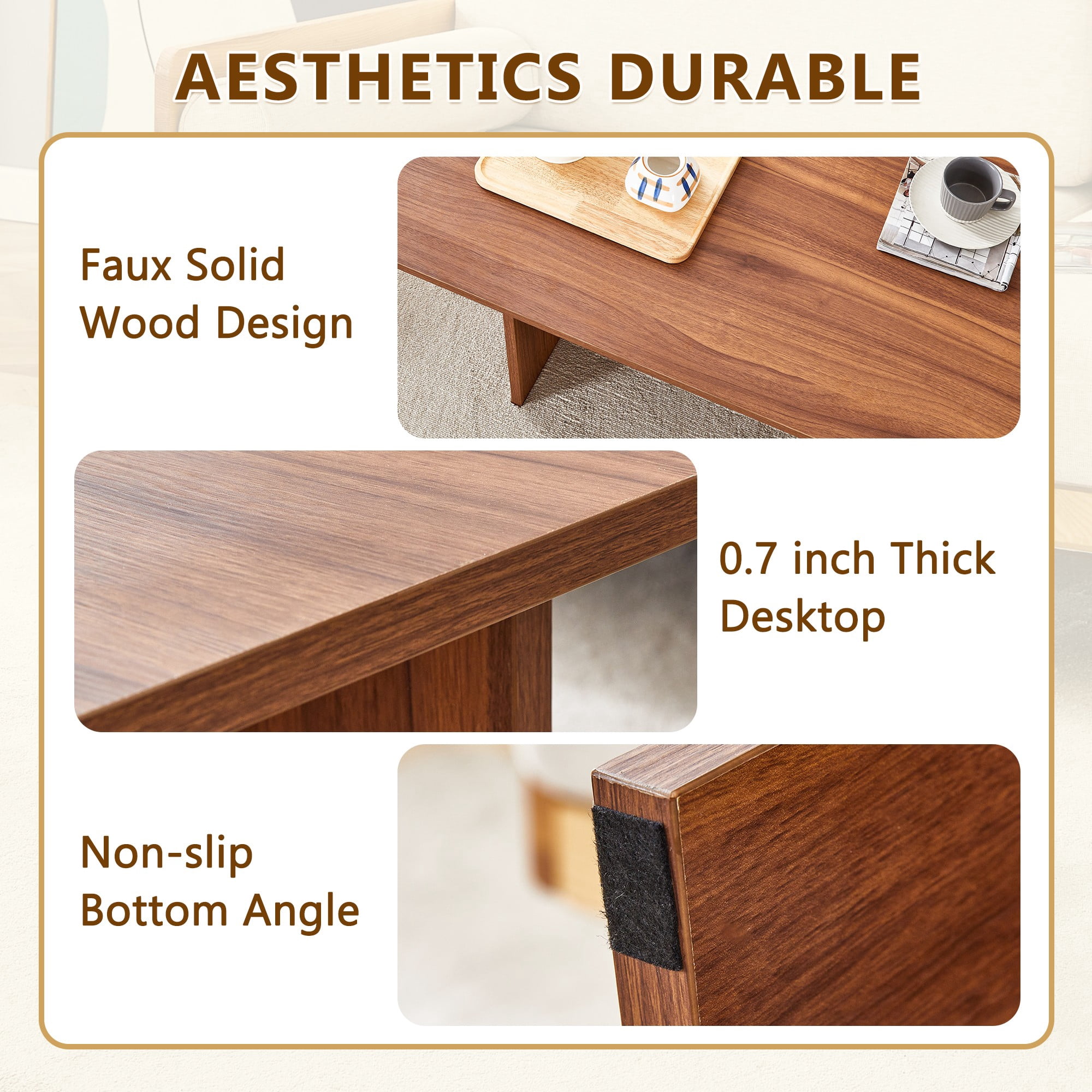 Aukfa Coffee Table, Modern Stable Support Rectangular Center Table for Living Room, 45Inch, Walnut