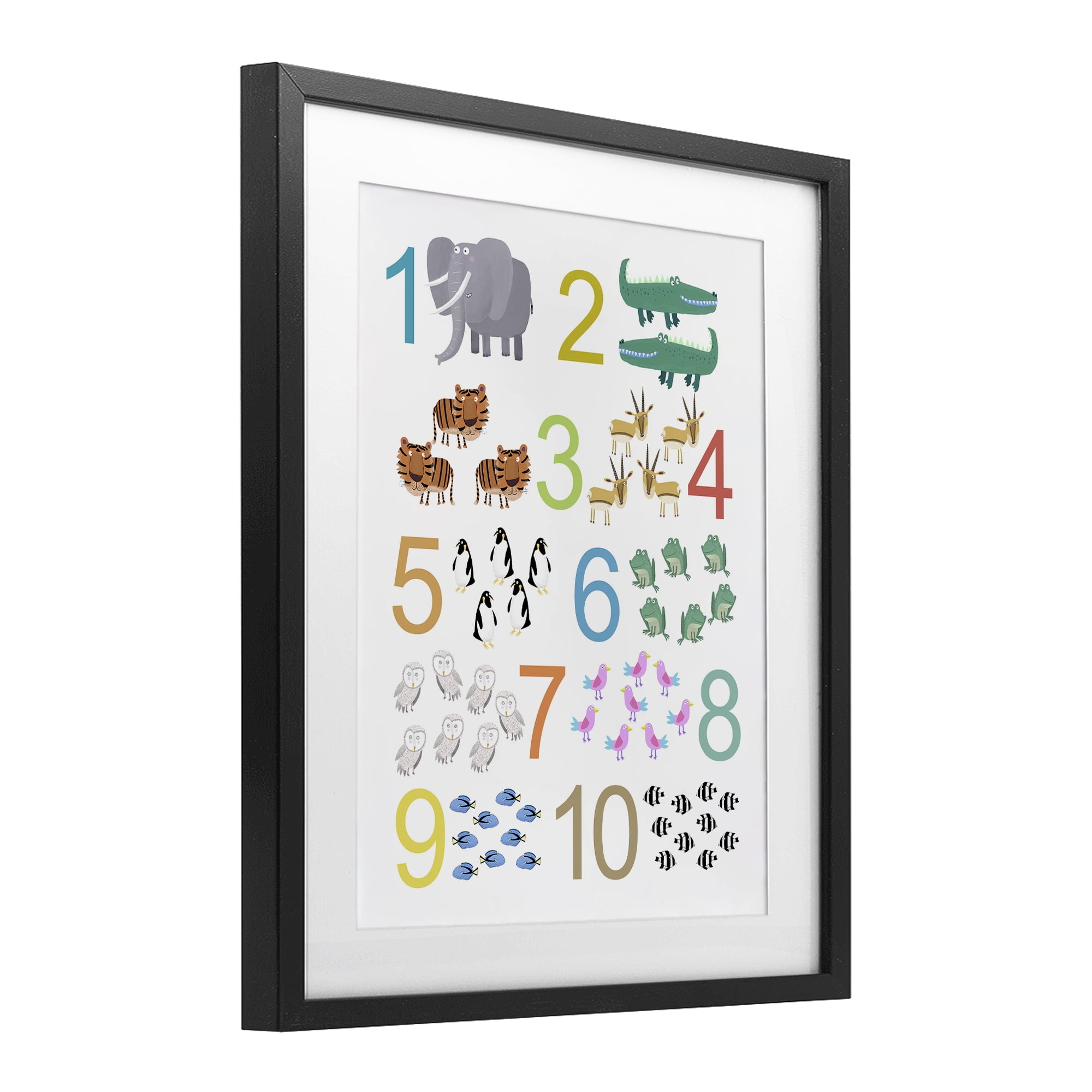 Kid's Counting Animals Black Framed Print Under Glass, design by Carla Daly