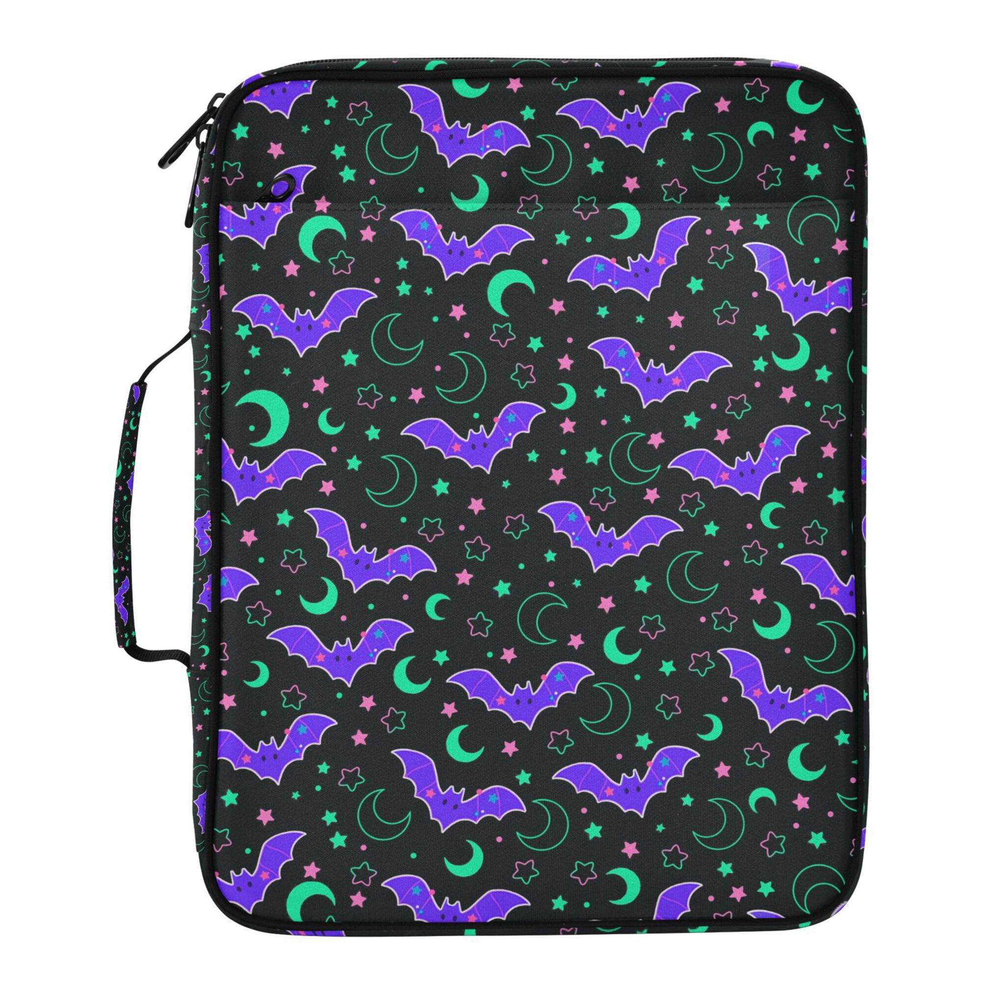 FORMRS Accordion File Folder A4 Size 7-Pocket Expanding Document Organizer Bag with 3 Ring Binder, Purple Cartoon Bats Pattern