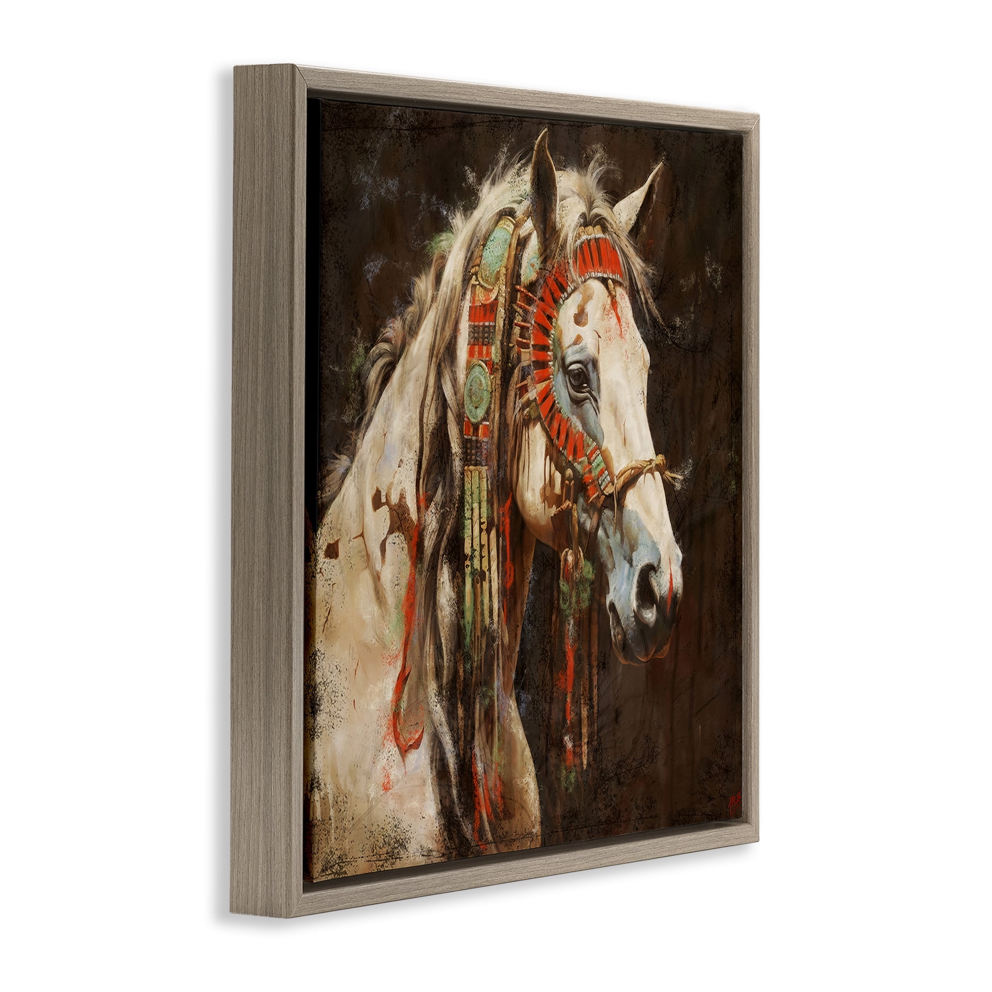 Stupell Industries Strong Traditional Horse Animals Painting Brown Floater Framed Canvas Art Print Wall Art, 18 x 18