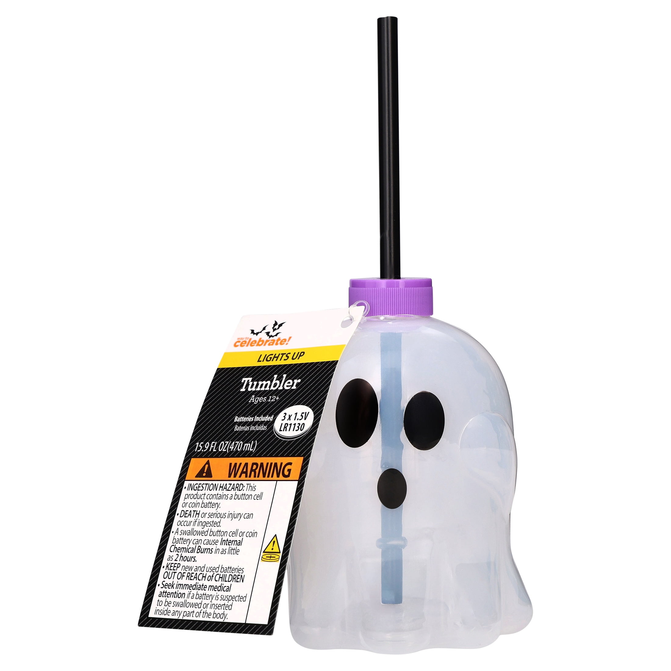 Light-Up Ghost Tumbler, Multicolor, 15.9 oz, Halloween by Way To Celebrate