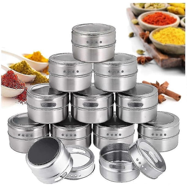 Juego de 12 tarros magnéticos para especias, redondos, para barbacoa y cocina