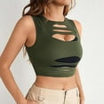 thumbnail image 2 of Lovskoo Summer Tops for Women 2024 Tank Tops Round Neck Sleeveless Solid Color Tank Top Perforated Short Tank Top Olive Green, 2 of 8
