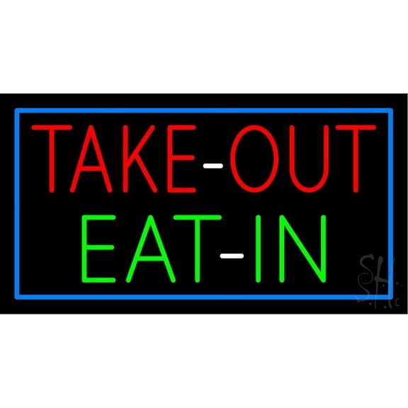 Take Out Eat In LED Neon Sign 13 x 24 - inches, Clear Edge Cut Acrylic Backing, with Dimmer - Bright and Premium built indoor LED Neon Sign for Bar decor.