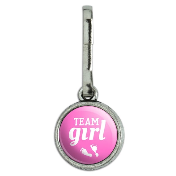 Team Girl Baby Pink Footprints Antiqued Charm Clothes Purse Suitcase Backpack Zipper Pull Aid