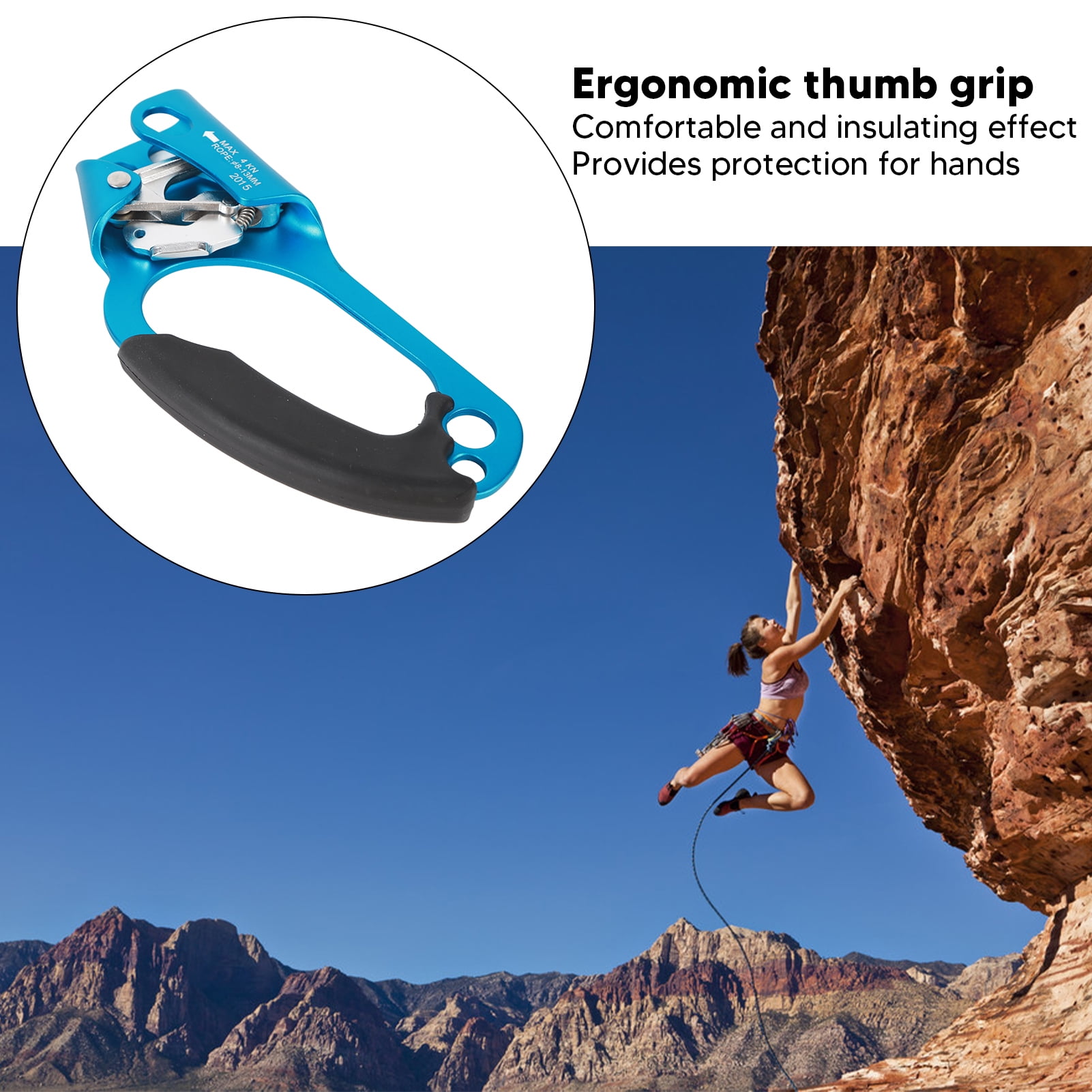 YAHHU Left Hand Climbing Ascender Device, Ergonomic Aluminum Magnesium Alloy Rope Ascender for Rock Tree Climbing Rappelling, Blue (8.66 inches / 22 cm)