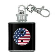 USA Patriotic Yin and Yang American Flag Stainless Steel 1oz Mini Flask Key Chain