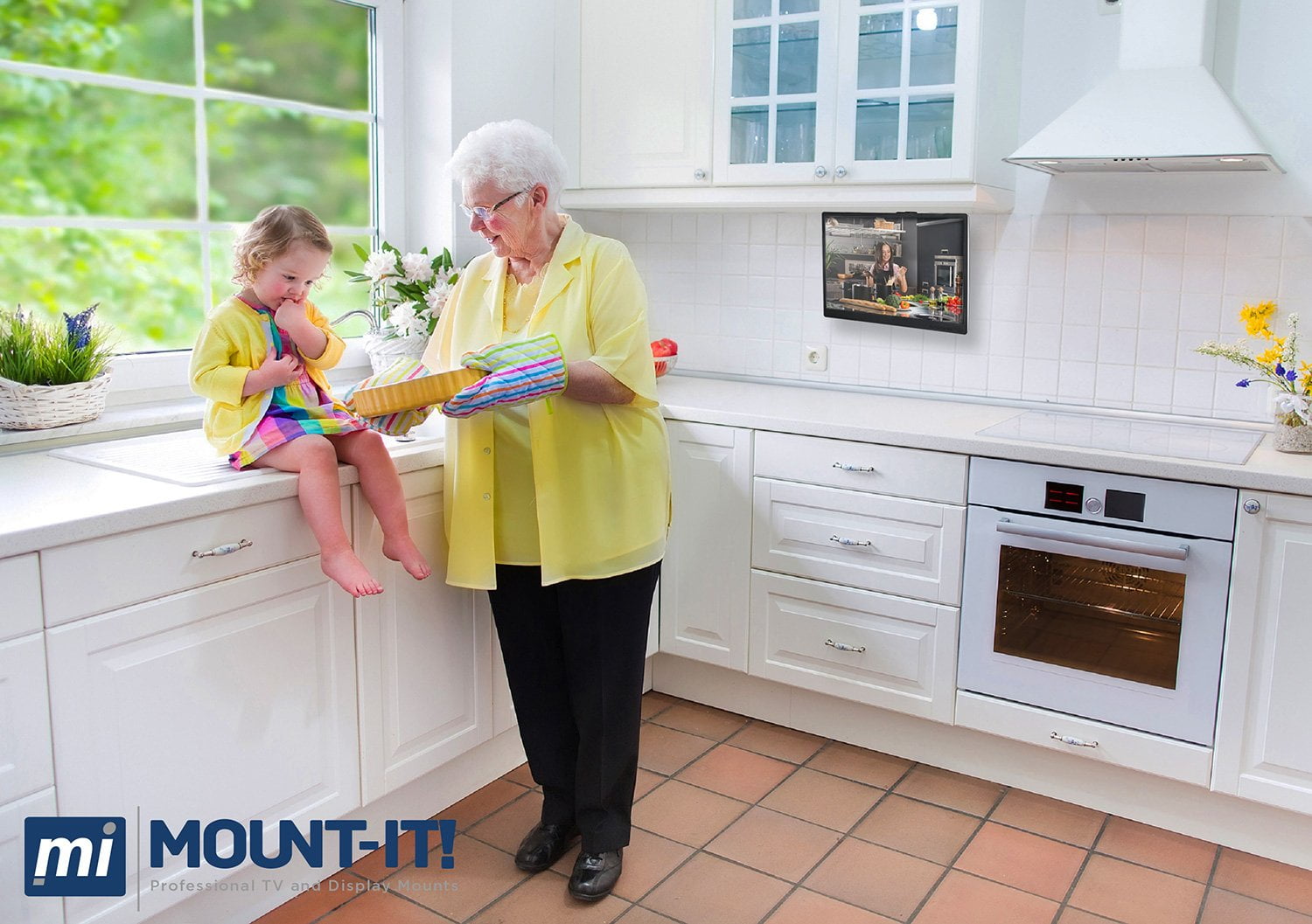 Mount-It! MI-LCDCM Kitchen Under Cabinet Mount TV Ceiling Mount Folding Bracket, 90 Degree Tilt, Fold Down, Swivel for 13 to 23