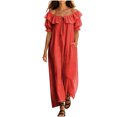 thumbnail image 5 of Blmnix with Pockets Dresses for Women 2026 Peplum Off The Shoulder Long Summer Dresses Under Dress Short Sleeve Red Cocktail-Length Boat Neck Plus Size Summer Dresses XL, 5 of 6