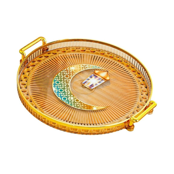 WeiLaiKeQi Round Serving Tray Space Saving Decorative Storage Tray for Snack amber
