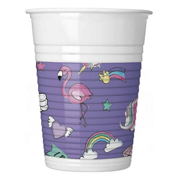 Disney - Vaso para Fiesta Diseño Unicornio de Plástico Minnie Mouse - Pack de 8 (Morado, Blanco)