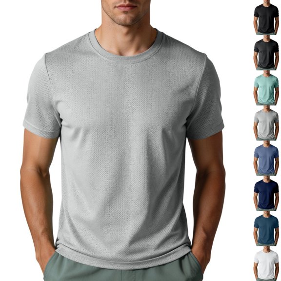 JOANKDMI Men's Workout Shirts Quick Dry Moisture Wicking Short Sleeve Crewneck Athletic Running Tops for Gym Fitness Training Muscle Basic Tees Breathable Activewear