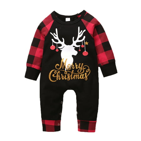 Mlpeerw Baby Boy’S Long Sleeve Jumpsuit Christmas Elk Letter Print Stitching