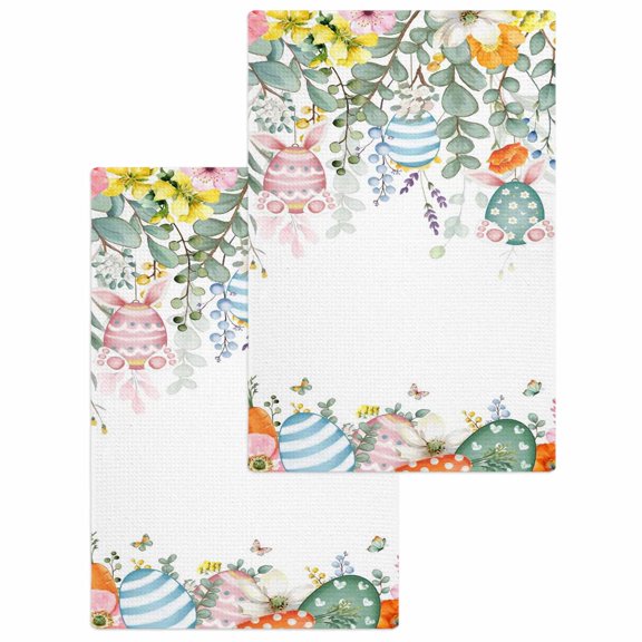 Easter Eggs Kitchen Dish Towels for Drying Dishes Set of 2, Bunny Eucalyptus Leaves Spring Flower Plant Waffle Weave Microfiber Hand Tea Bathroom Towels Quick Dry & Absorbent Towel 15.7x23.6