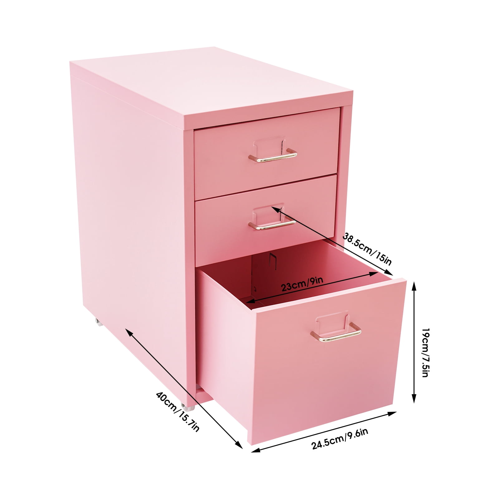 Miumaeov 3 Drawer Vertical File Cabinet Mobile Filing Cabinet with Lock Metal Mobile File Cabinet for Home Office