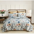 thumbnail image 1 of JML Ensemble de Courtepointe 3 Pcs, Ensemble de Literie Couvre-Lit Gaufré, Très Grand Lit, Floral Coloré, 1 of 6